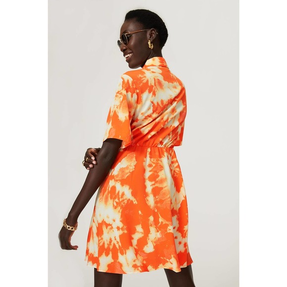 Thakoon Collective Orange Tie Dye Print Fit & Flare Mini Shirt Dress Size 2 - Picture 2 of 6